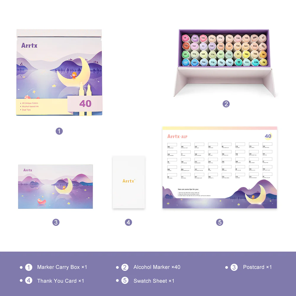 Arrtx ALP 40 Alcohol Markers Pastel Colors Paint Markers Dual Tip - Image 6